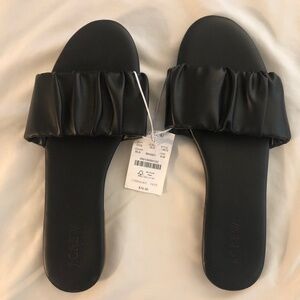 NWT J.Crew One Strap Ruched Slide Sandals- Black- Size 9